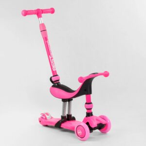 Самокат-велобіг 3в1 з ручкою Best Scooter, колеса PU, рожевий