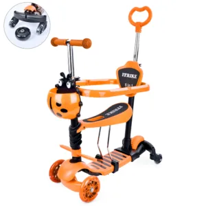 Самокат-біговел з ручкою, додаткові колеса 3-101 помаранчевий