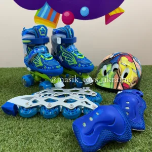 Ролики квади 2в1 розсувні, шолом, захист, розмір M 35-38 Blue