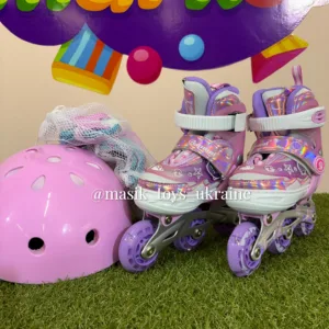 Ролики розсувні із захистом, шоломом M розмір 35-38, рожеві