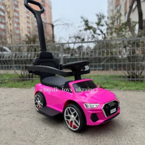 Каталка з ручкою, гумові колеса, підсклянник M 6254EL-8 рожевий