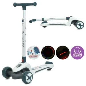 Самокат зі складним кермом музика підсвітка JR3-125-W білий