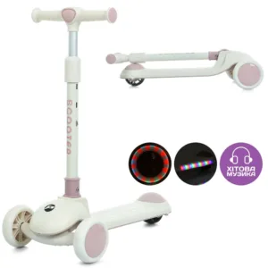 Самокат кермо складається, музика, підсвітка JR3-126-P рожевий