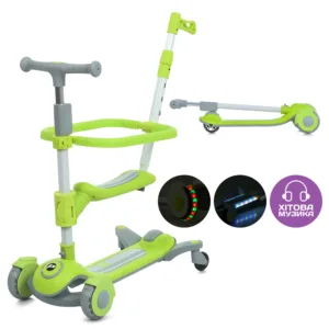 Самокат-біговел з ручкою, додаткові колеса JR3-127-GR зелений