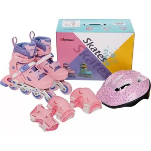 Комплект ролики з захистом та шоломом M (розмір 35-38) pink